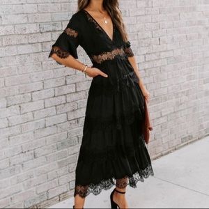 Vici Black Astoria Ruffle Midi Dress